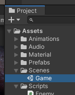 “Game” in Project Assets Scenes folder

